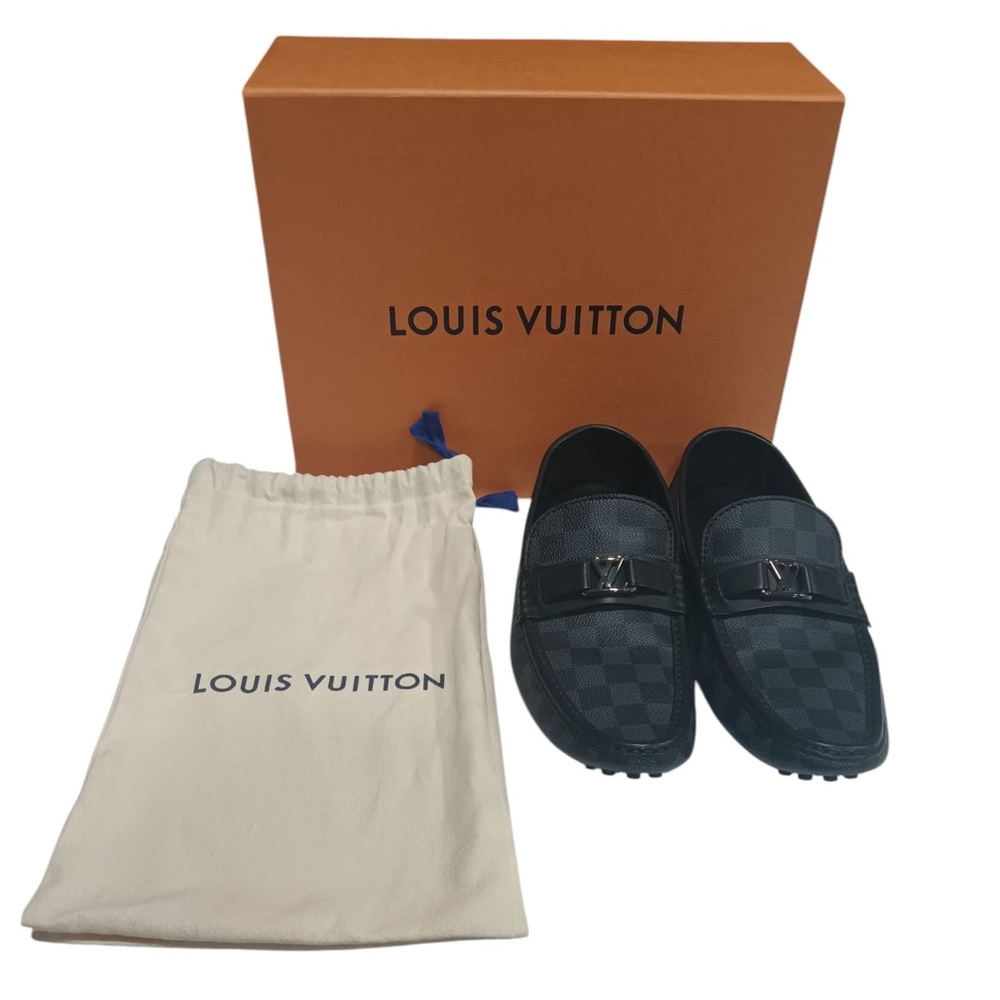 Louis Vuitton Black Leather Loafers with Pebbled Sole